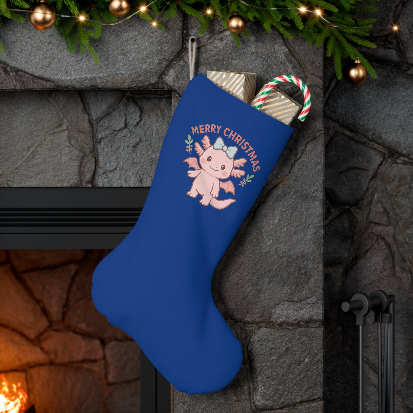 Merry Christmas Lottie Stocking, Merry Christmas Holiday Decor, Festive Home Accessory, Christmas Gift, Winter Celebration Decoration