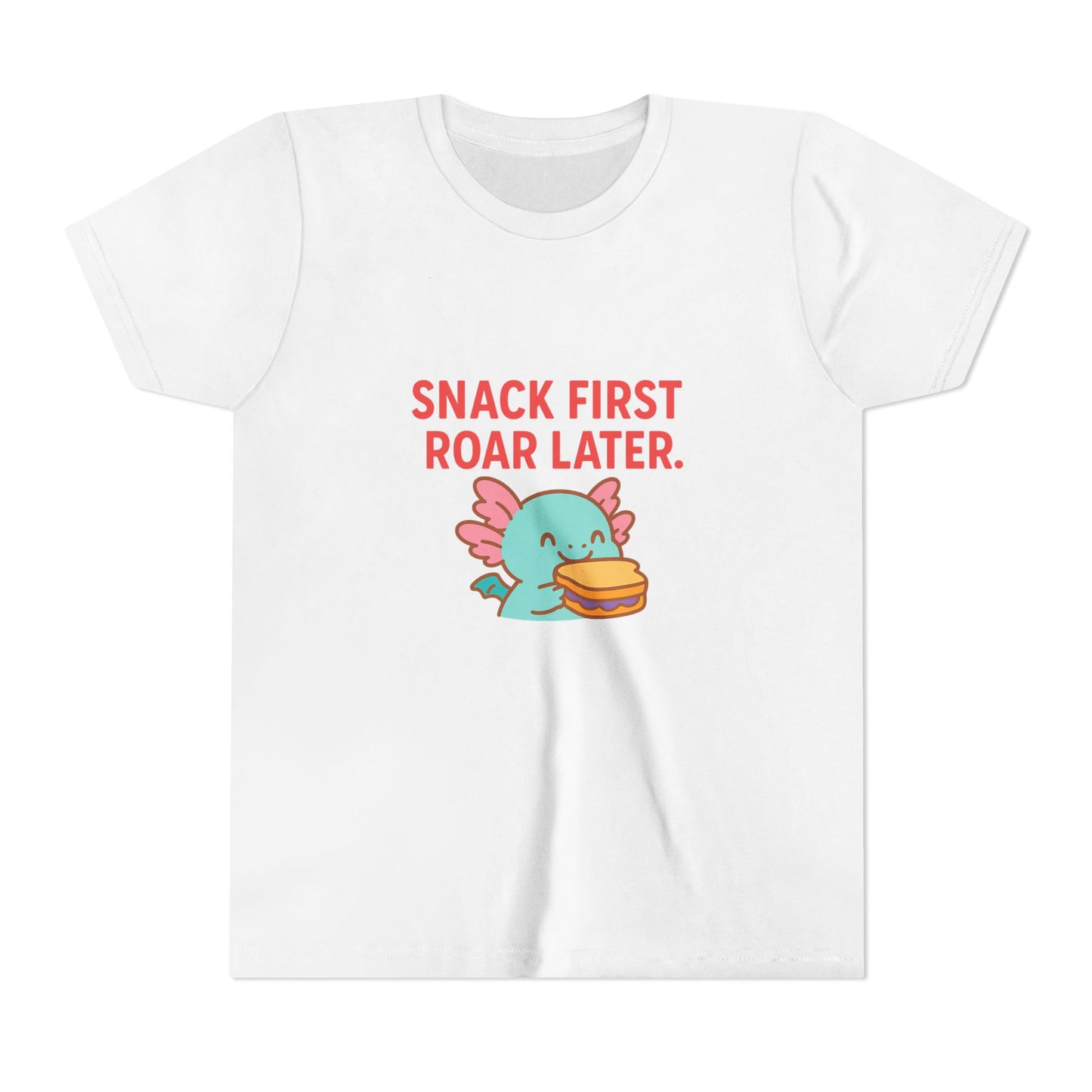 Snack first, Roar Later Slogan Short Sleeve Tee