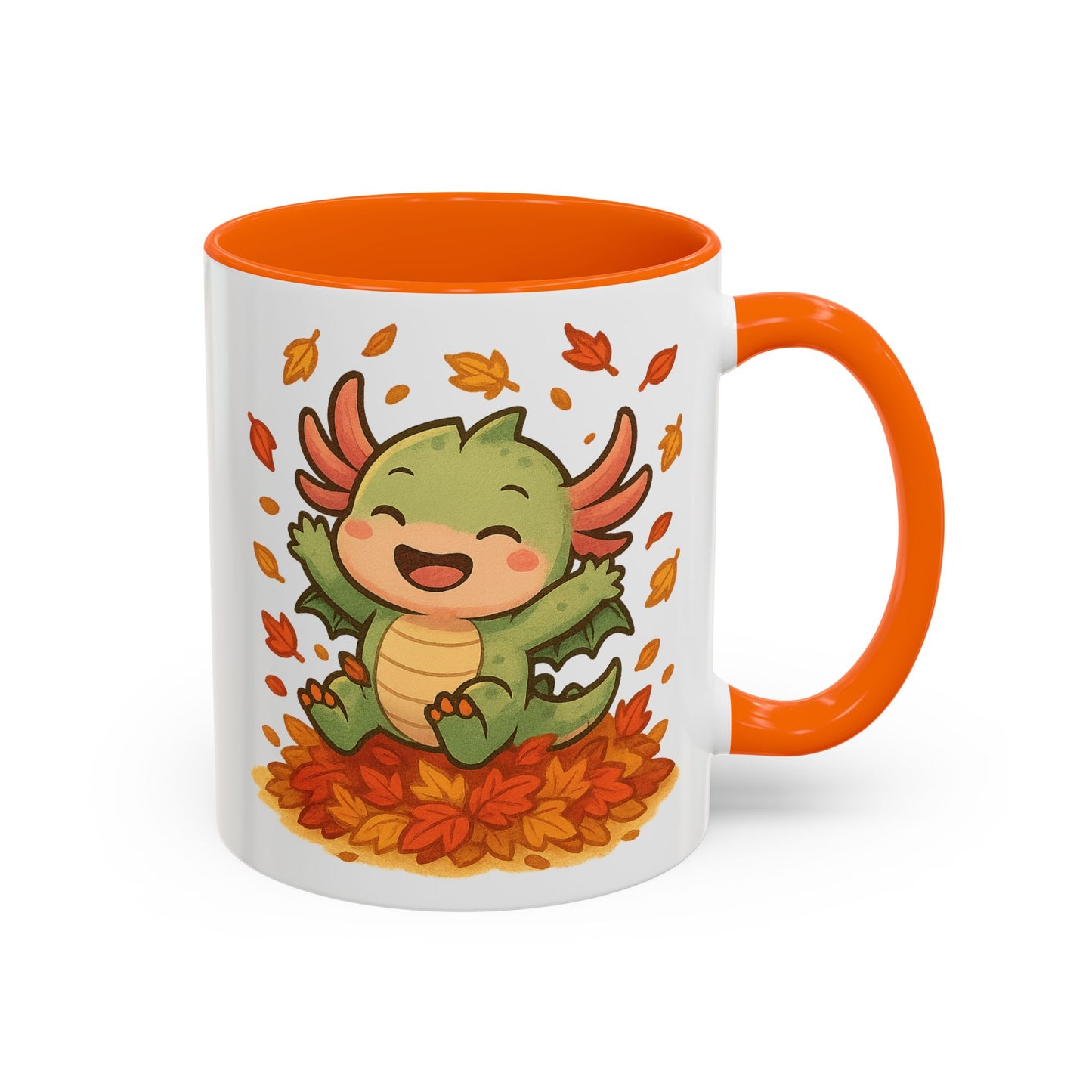 Fall-themed Dragon Accent Coffee Mug - Cute Autumn Design, Perfect for Gifts, Seasonal Decor, Cozy Vibes, Kids & Adults