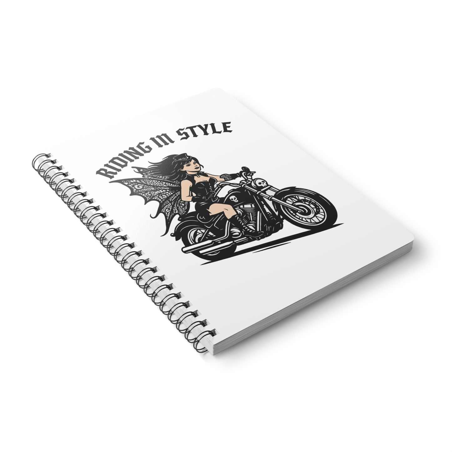 Riding in Style Fairy Notebook, A5 Spiral Journal for Bikers, Motorcycle Lovers, Women's Gifts, Fantasy Decor, Writing & Sketching