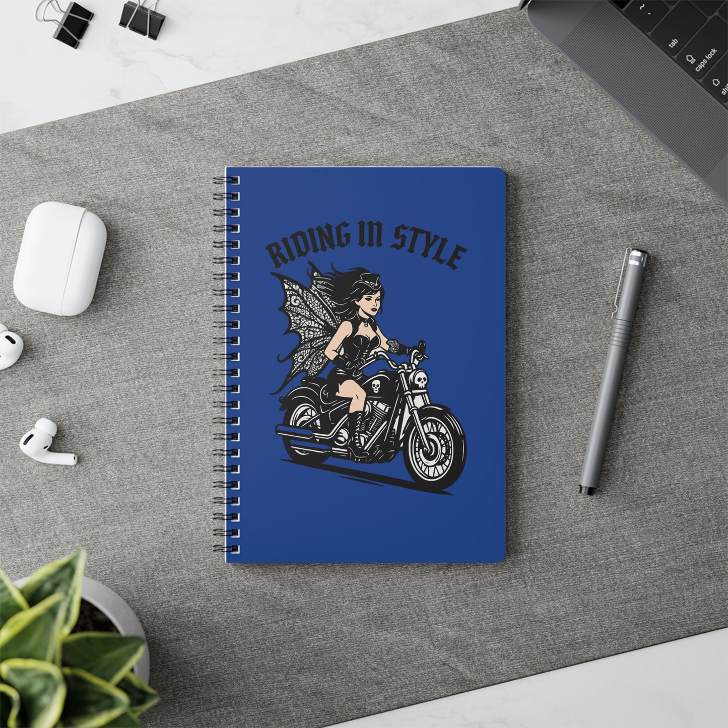 Riding in Style Fairy Notebook, A5 Spiral Journal for Bikers, Motorcycle Lovers, Women's Gifts, Fantasy Decor, Writing & Sketching