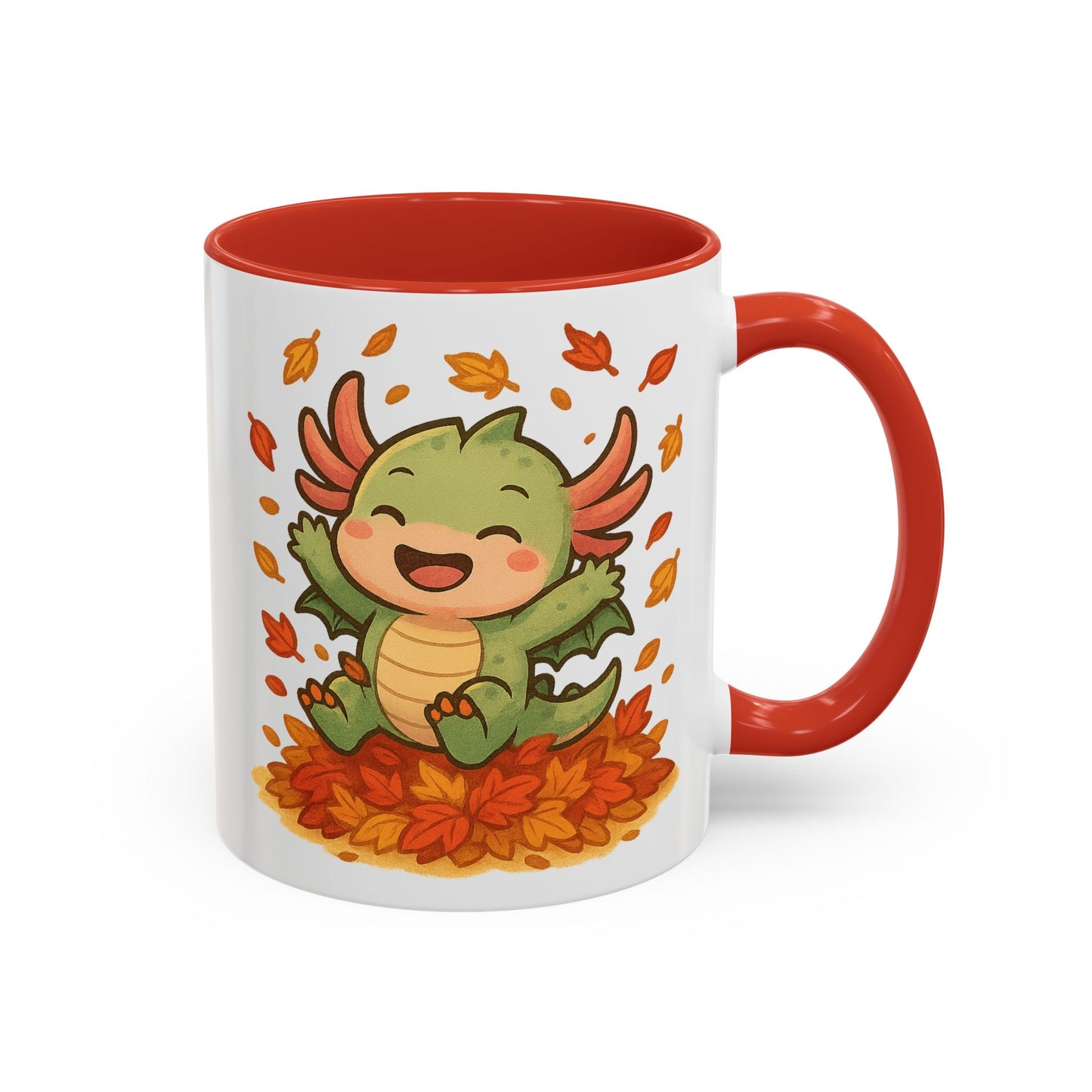 Fall-themed Dragon Accent Coffee Mug - Cute Autumn Design, Perfect for Gifts, Seasonal Decor, Cozy Vibes, Kids & Adults