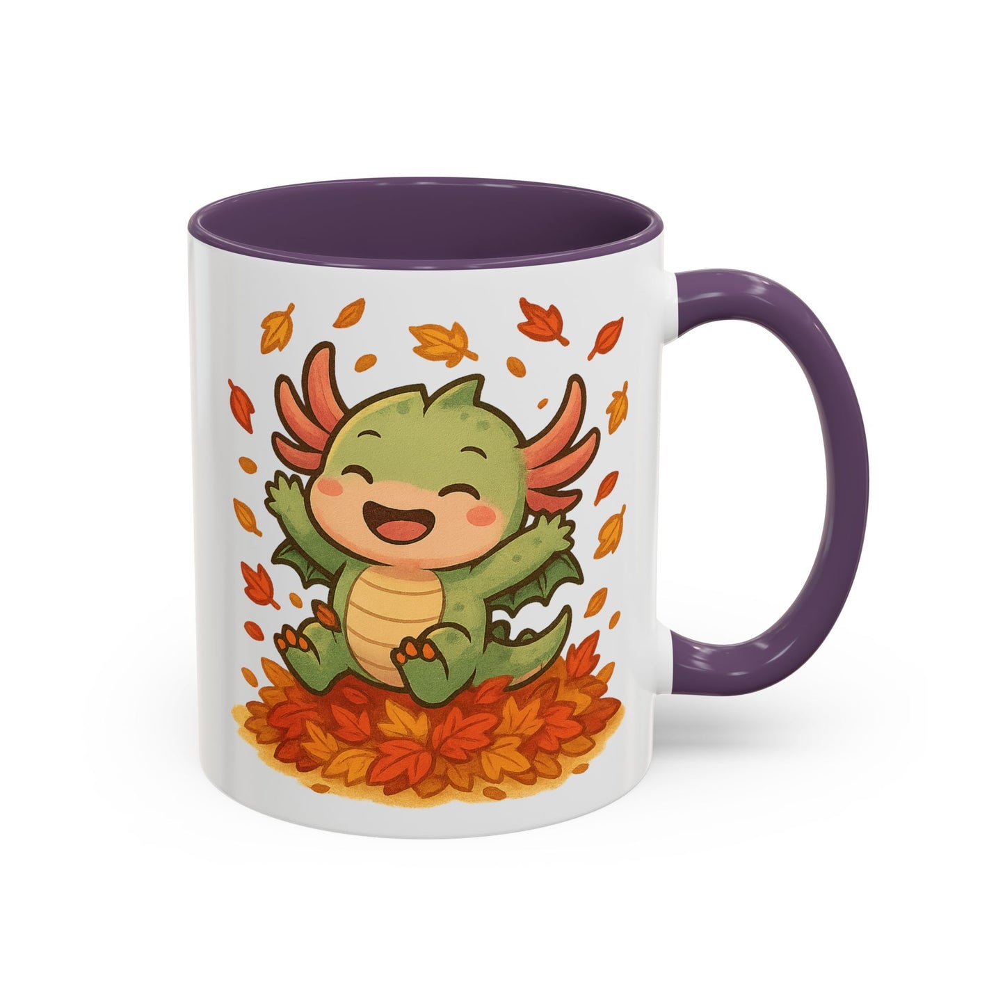 Fall-themed Dragon Accent Coffee Mug - Cute Autumn Design, Perfect for Gifts, Seasonal Decor, Cozy Vibes, Kids & Adults