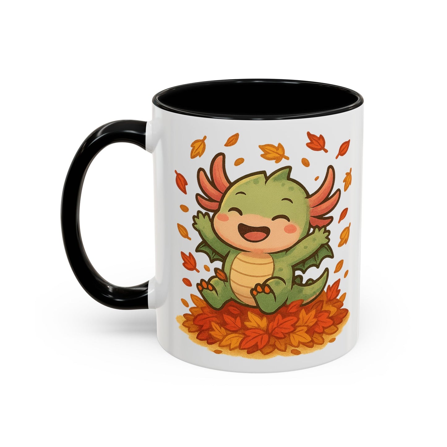 Fall-themed Dragon Accent Coffee Mug - Cute Autumn Design, Perfect for Gifts, Seasonal Decor, Cozy Vibes, Kids & Adults