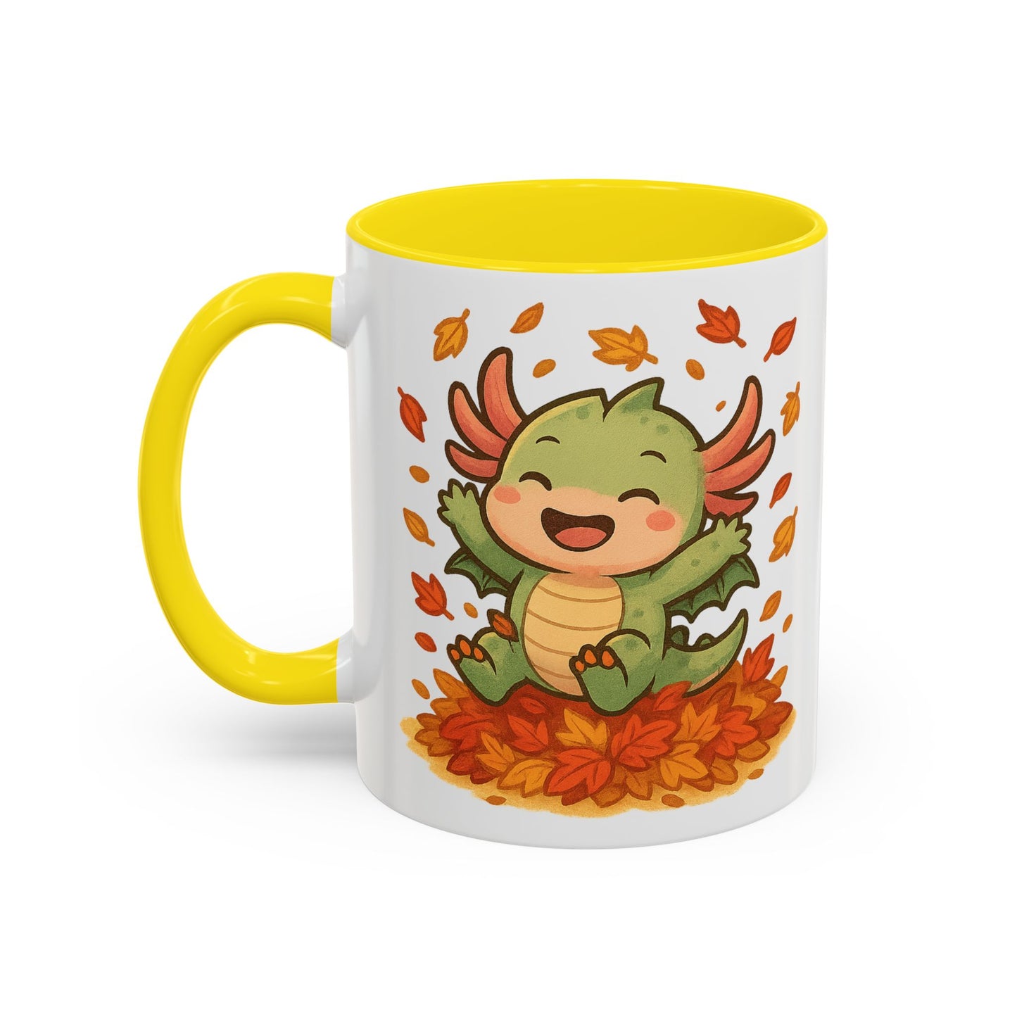 Fall-themed Dragon Accent Coffee Mug - Cute Autumn Design, Perfect for Gifts, Seasonal Decor, Cozy Vibes, Kids & Adults