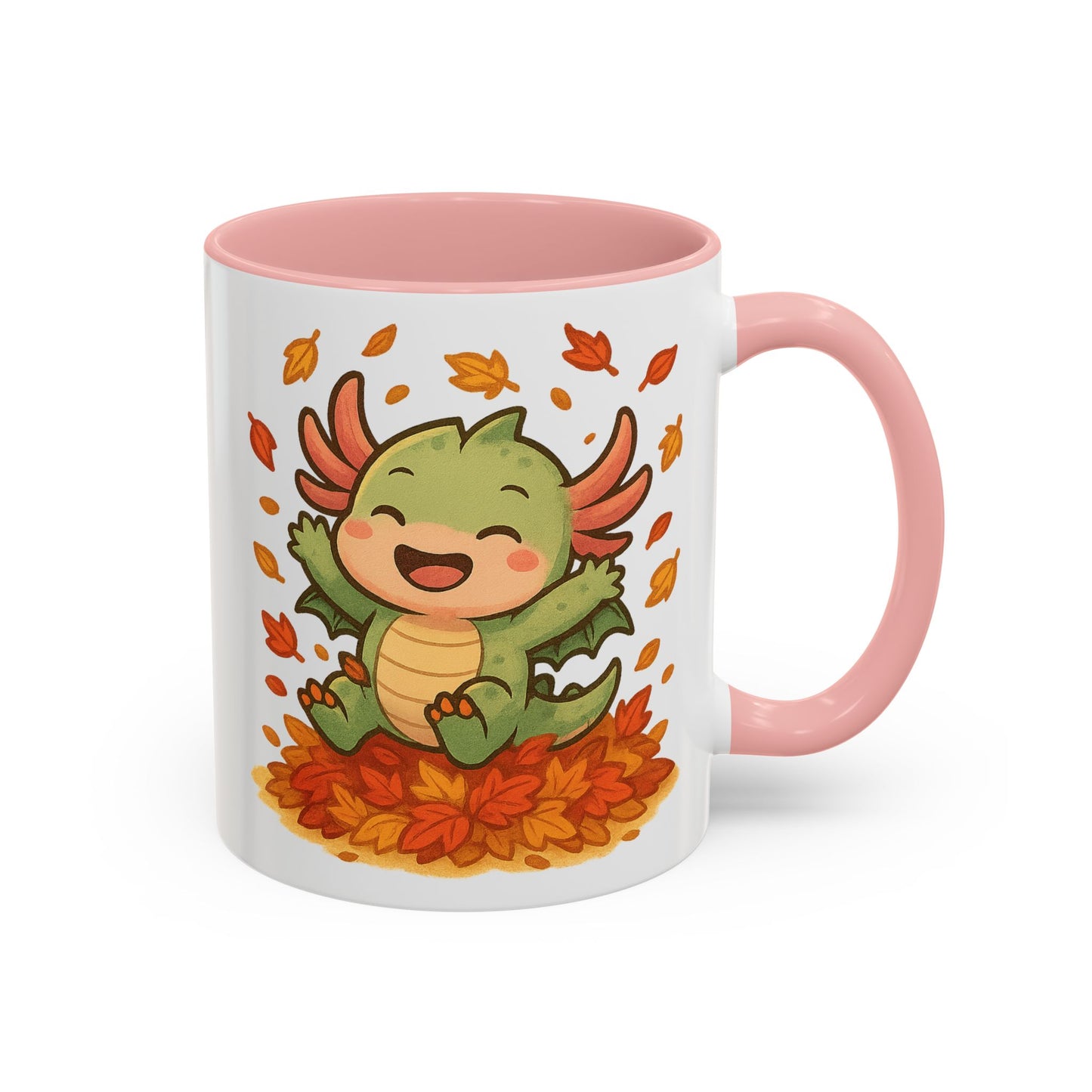 Fall-themed Dragon Accent Coffee Mug - Cute Autumn Design, Perfect for Gifts, Seasonal Decor, Cozy Vibes, Kids & Adults