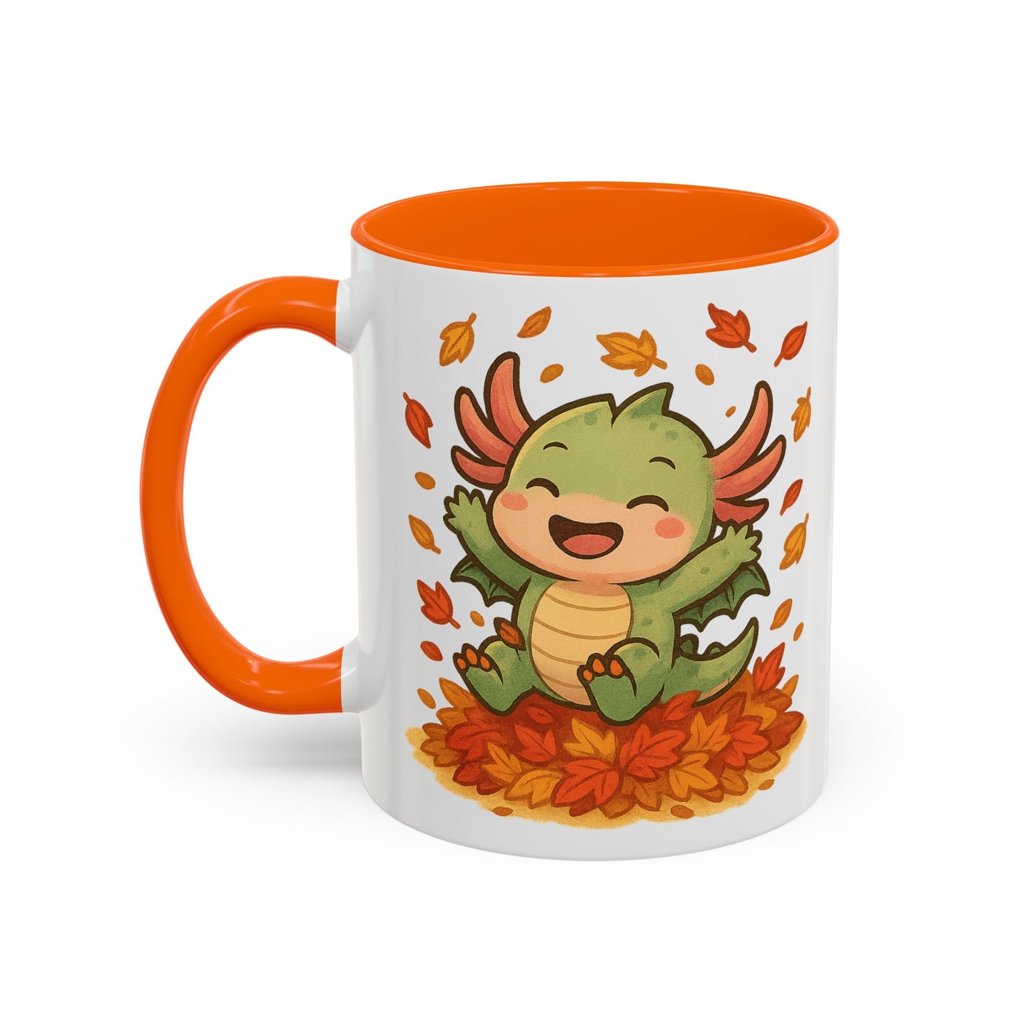 Fall-themed Dragon Accent Coffee Mug - Cute Autumn Design, Perfect for Gifts, Seasonal Decor, Cozy Vibes, Kids & Adults