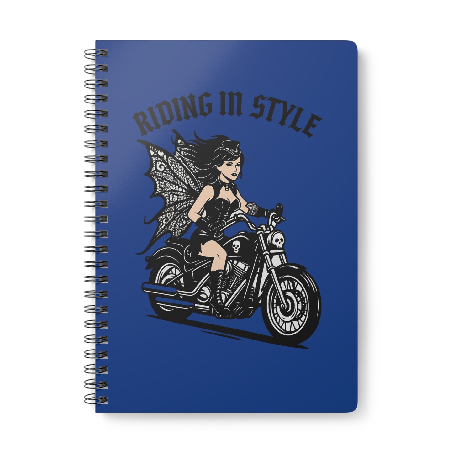 Riding in Style Fairy Notebook, A5 Spiral Journal for Bikers, Motorcycle Lovers, Women's Gifts, Fantasy Decor, Writing & Sketching