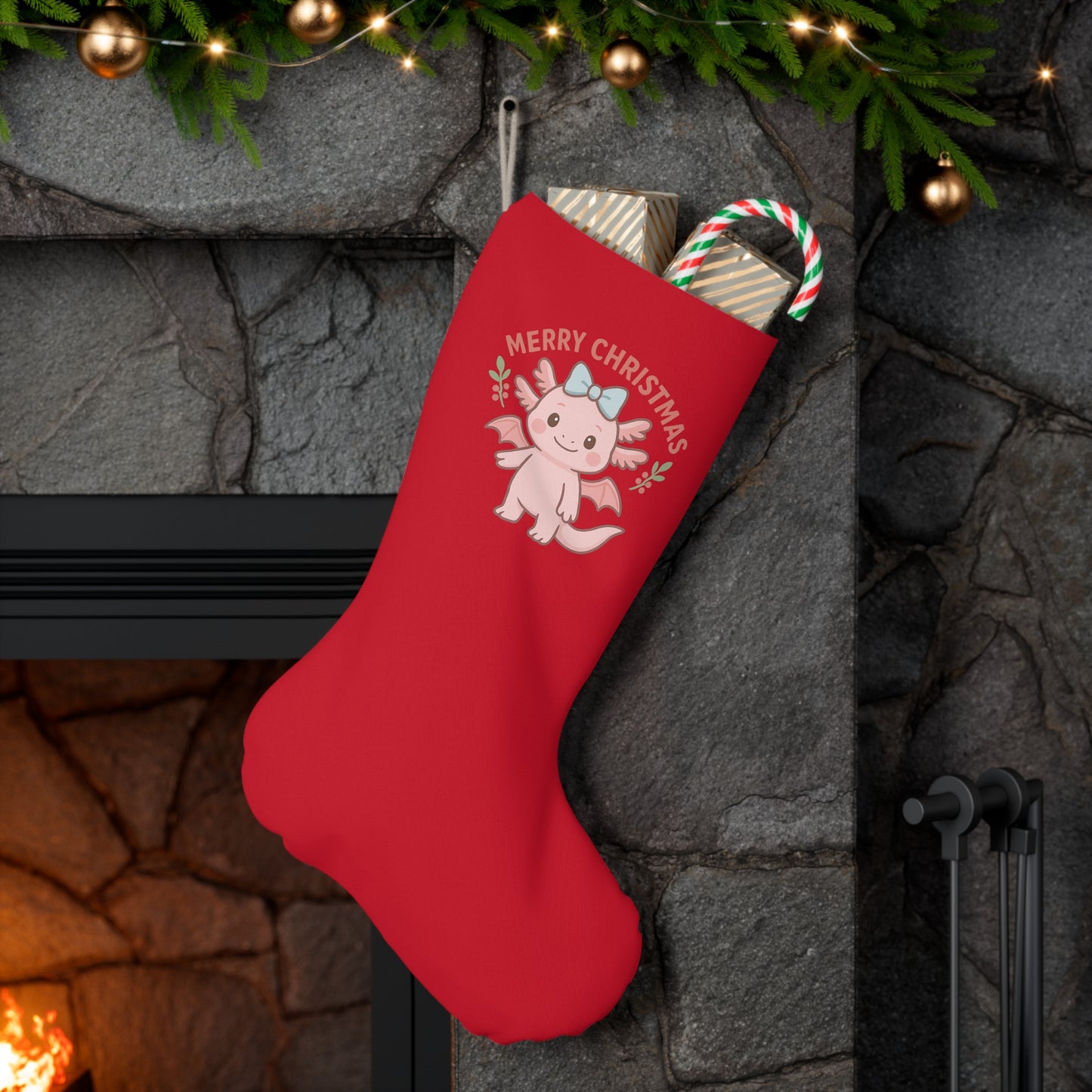 Merry Christmas Lottie Stocking, Merry Christmas Holiday Decor, Festive Home Accessory, Christmas Gift, Winter Celebration Decoration