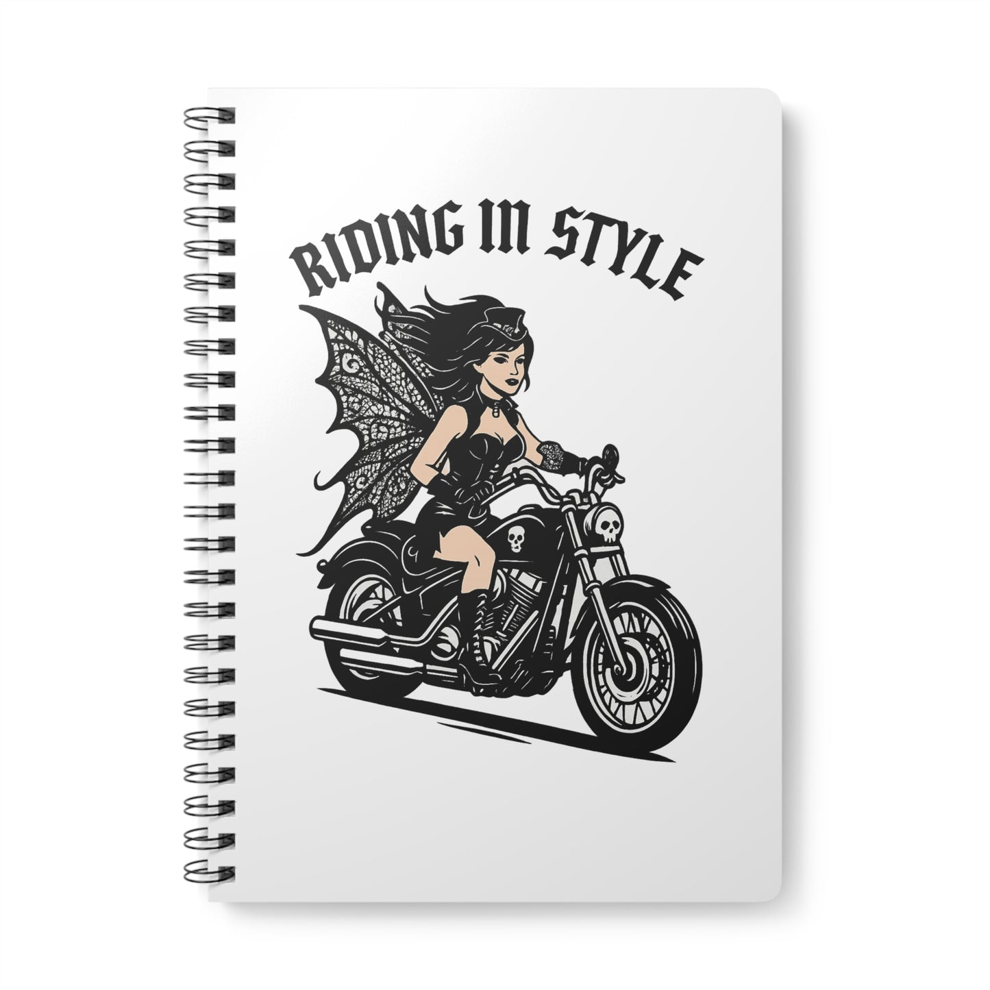 Riding in Style Fairy Notebook, A5 Spiral Journal for Bikers, Motorcycle Lovers, Women's Gifts, Fantasy Decor, Writing & Sketching