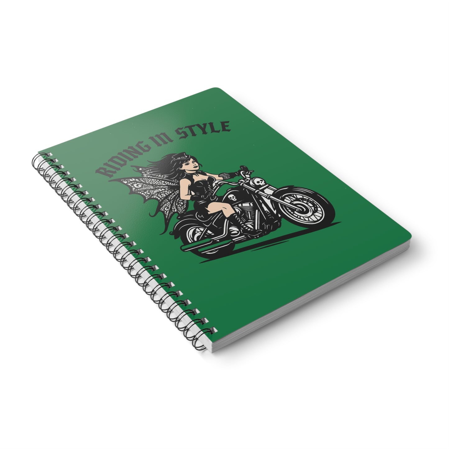 Riding in Style Fairy Notebook, A5 Spiral Journal for Bikers, Motorcycle Lovers, Women's Gifts, Fantasy Decor, Writing & Sketching