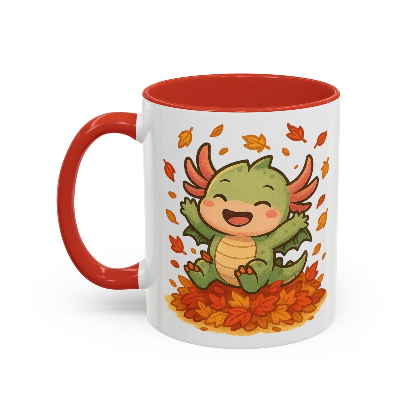Fall-themed Dragon Accent Coffee Mug - Cute Autumn Design, Perfect for Gifts, Seasonal Decor, Cozy Vibes, Kids & Adults