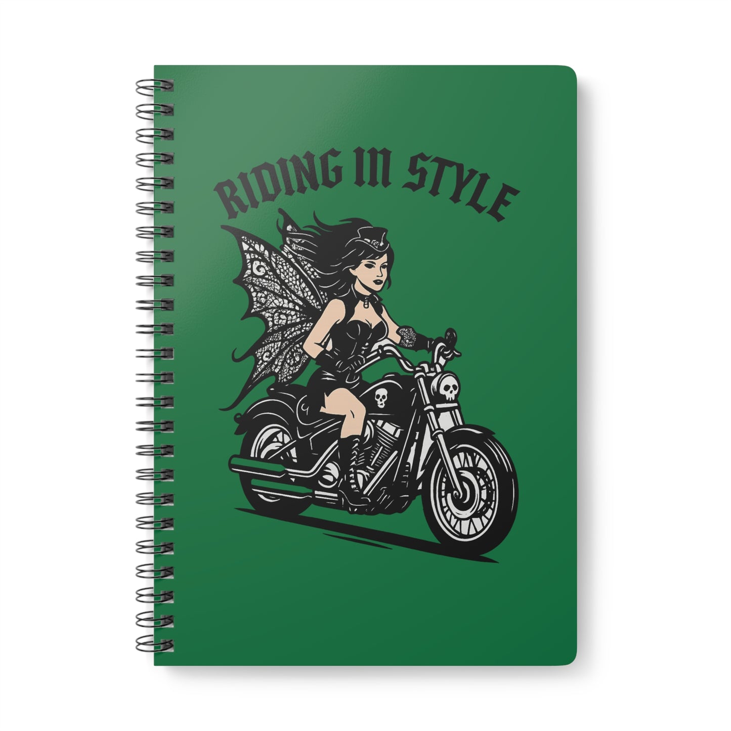 Riding in Style Fairy Notebook, A5 Spiral Journal for Bikers, Motorcycle Lovers, Women's Gifts, Fantasy Decor, Writing & Sketching