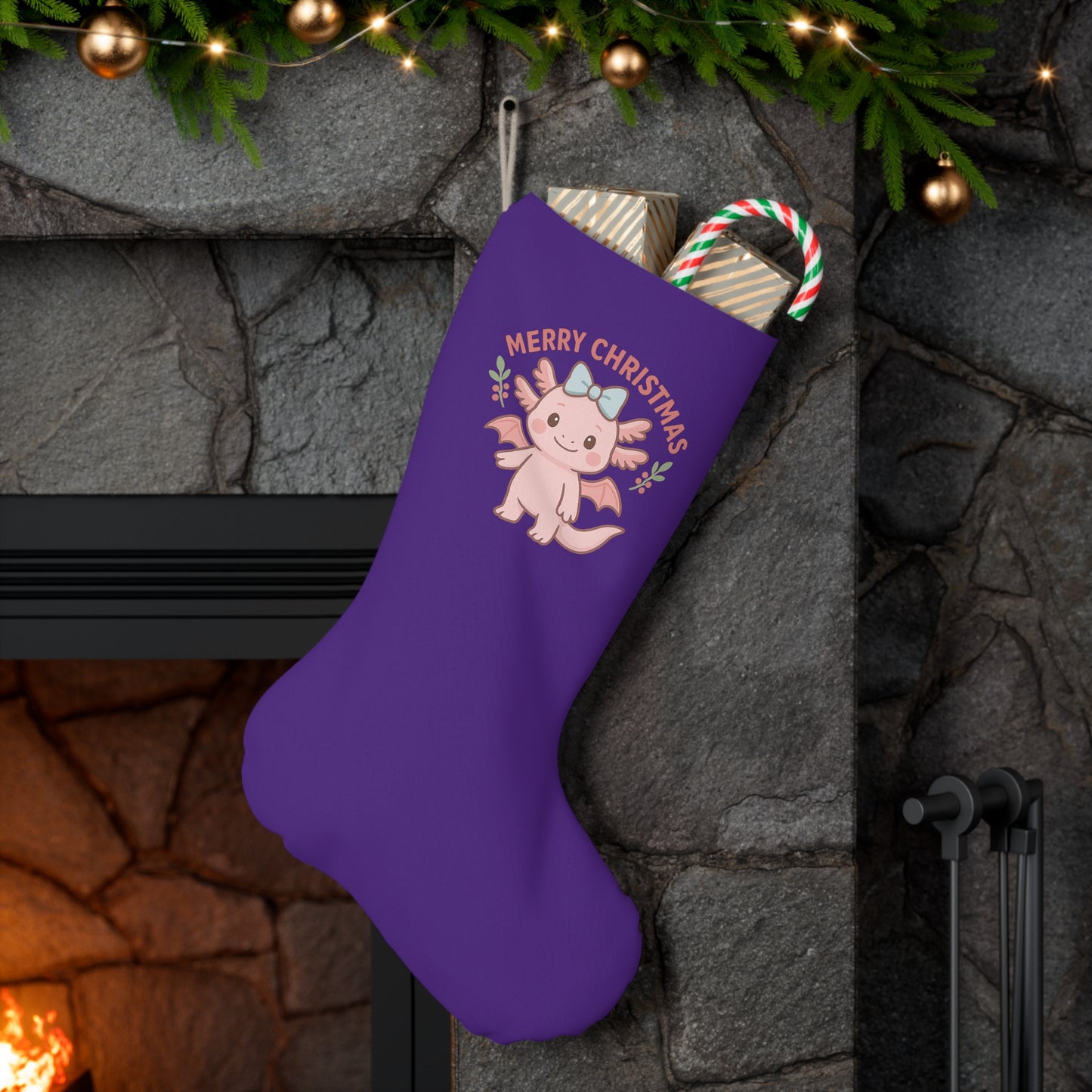 Merry Christmas Lottie Stocking, Merry Christmas Holiday Decor, Festive Home Accessory, Christmas Gift, Winter Celebration Decoration