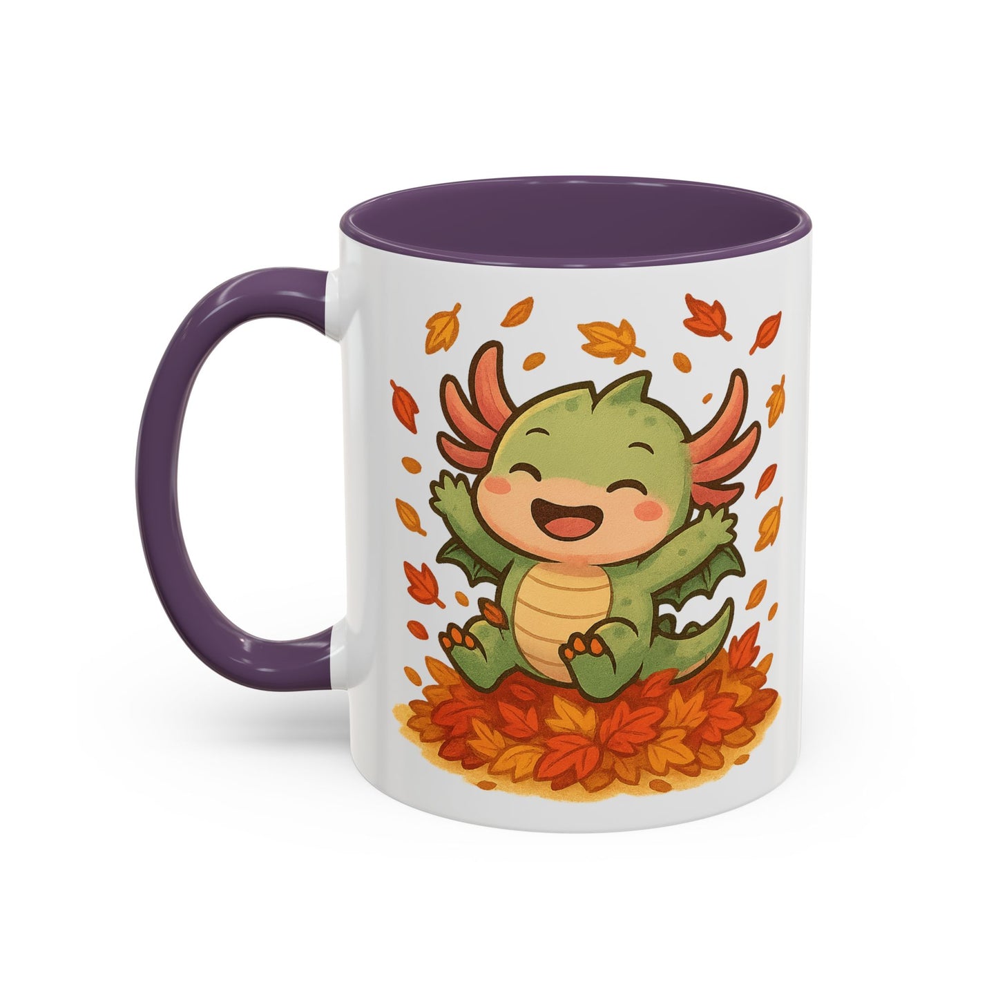 Fall-themed Dragon Accent Coffee Mug - Cute Autumn Design, Perfect for Gifts, Seasonal Decor, Cozy Vibes, Kids & Adults
