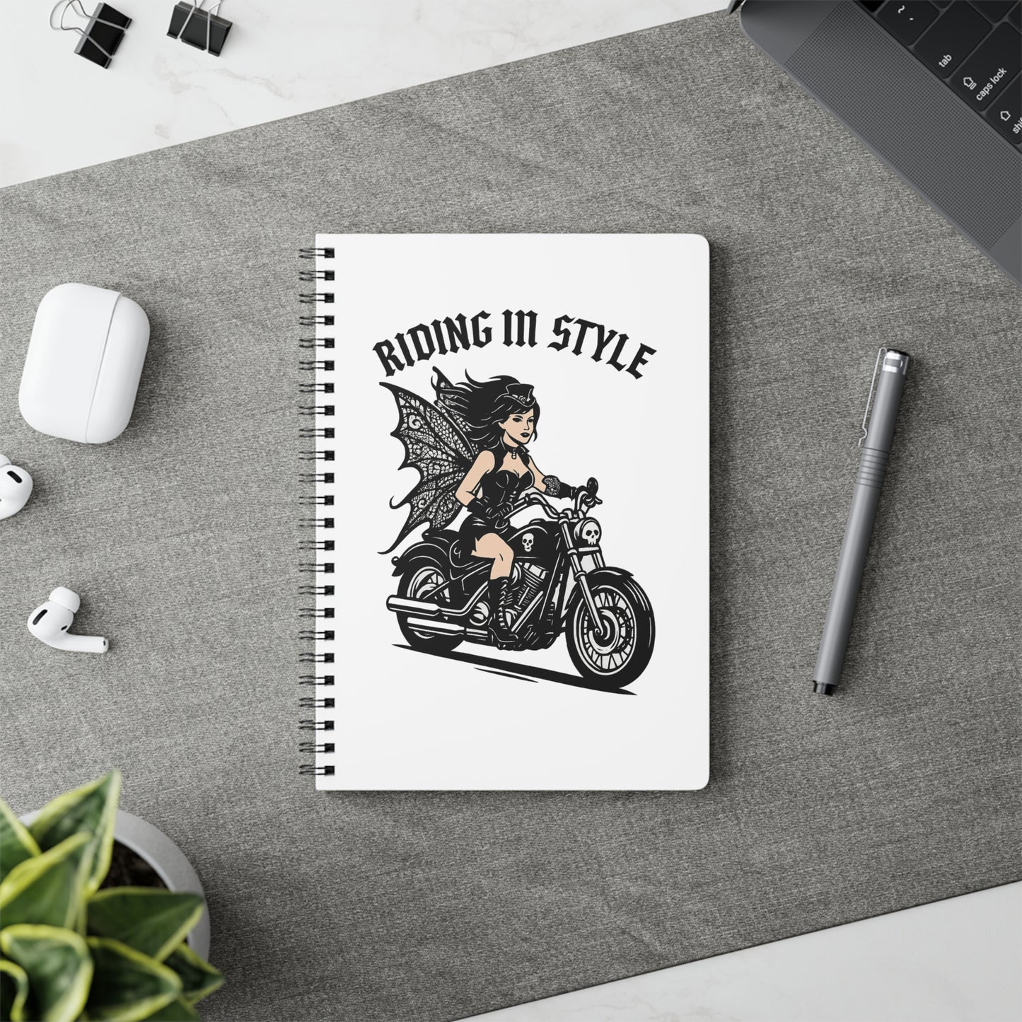 Riding in Style Fairy Notebook, A5 Spiral Journal for Bikers, Motorcycle Lovers, Women's Gifts, Fantasy Decor, Writing & Sketching