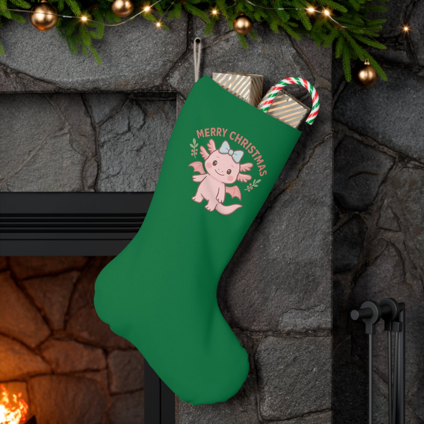 Merry Christmas Lottie Stocking, Merry Christmas Holiday Decor, Festive Home Accessory, Christmas Gift, Winter Celebration Decoration