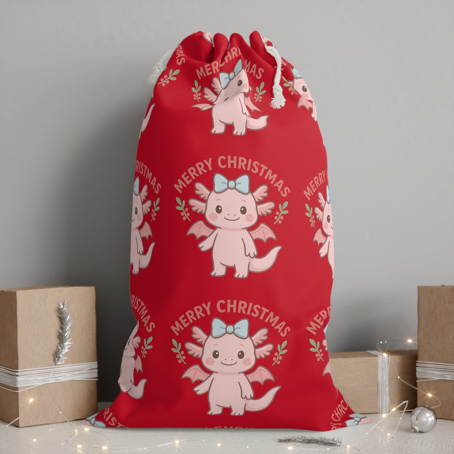 Christmas Lottie Gift Sack with Cute Holiday Design, Merry Christmas Ideas, Santa Delivery Bag, Festive Storage, Christmas Decor