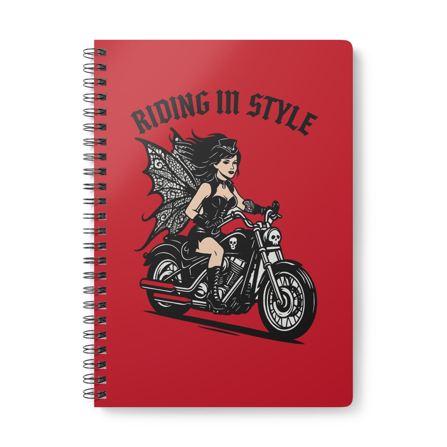 Riding in Style Fairy Notebook, A5 Spiral Journal for Bikers, Motorcycle Lovers, Women's Gifts, Fantasy Decor, Writing & Sketching