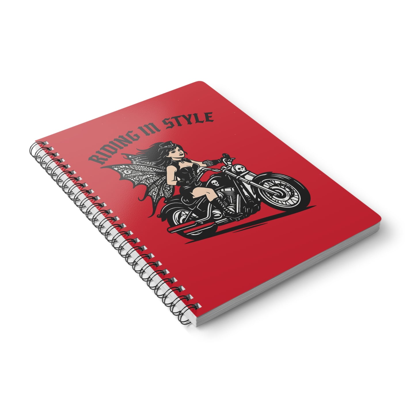 Riding in Style Fairy Notebook, A5 Spiral Journal for Bikers, Motorcycle Lovers, Women's Gifts, Fantasy Decor, Writing & Sketching