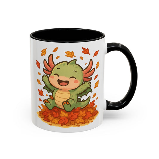 Fall-themed Dragon Accent Coffee Mug - Cute Autumn Design, Perfect for Gifts, Seasonal Decor, Cozy Vibes, Kids & Adults