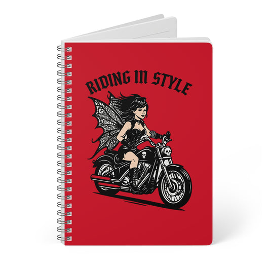 Riding in Style Fairy Notebook, A5 Spiral Journal for Bikers, Motorcycle Lovers, Women's Gifts, Fantasy Decor, Writing & Sketching