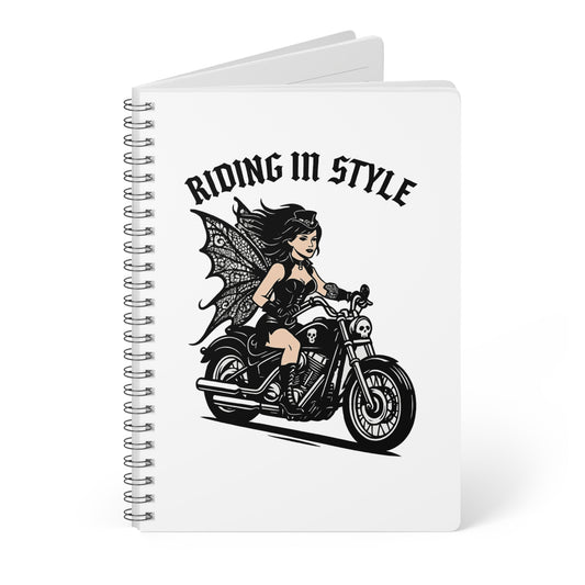 Riding in Style Fairy Notebook, A5 Spiral Journal for Bikers, Motorcycle Lovers, Women's Gifts, Fantasy Decor, Writing & Sketching