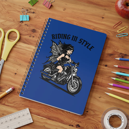 Riding in Style Fairy Notebook, A5 Spiral Journal for Bikers, Motorcycle Lovers, Women's Gifts, Fantasy Decor, Writing & Sketching