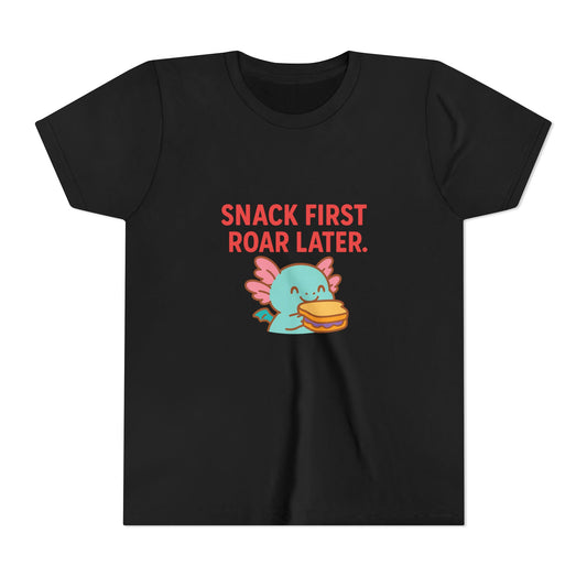 Snack first, Roar Later Slogan Short Sleeve Tee