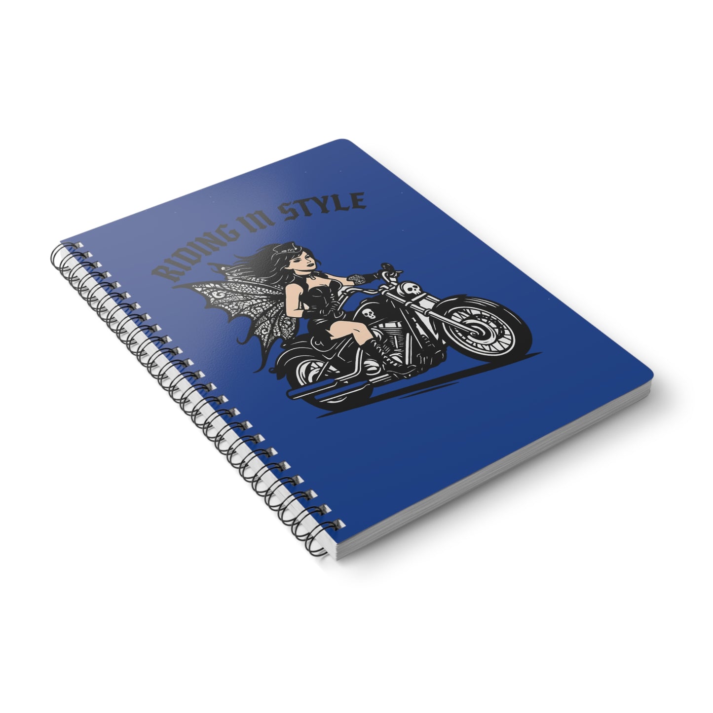 Riding in Style Fairy Notebook, A5 Spiral Journal for Bikers, Motorcycle Lovers, Women's Gifts, Fantasy Decor, Writing & Sketching
